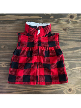 Carter’s Baby Red Black Plaid Fleece Vest 3 Months Buffalo Check